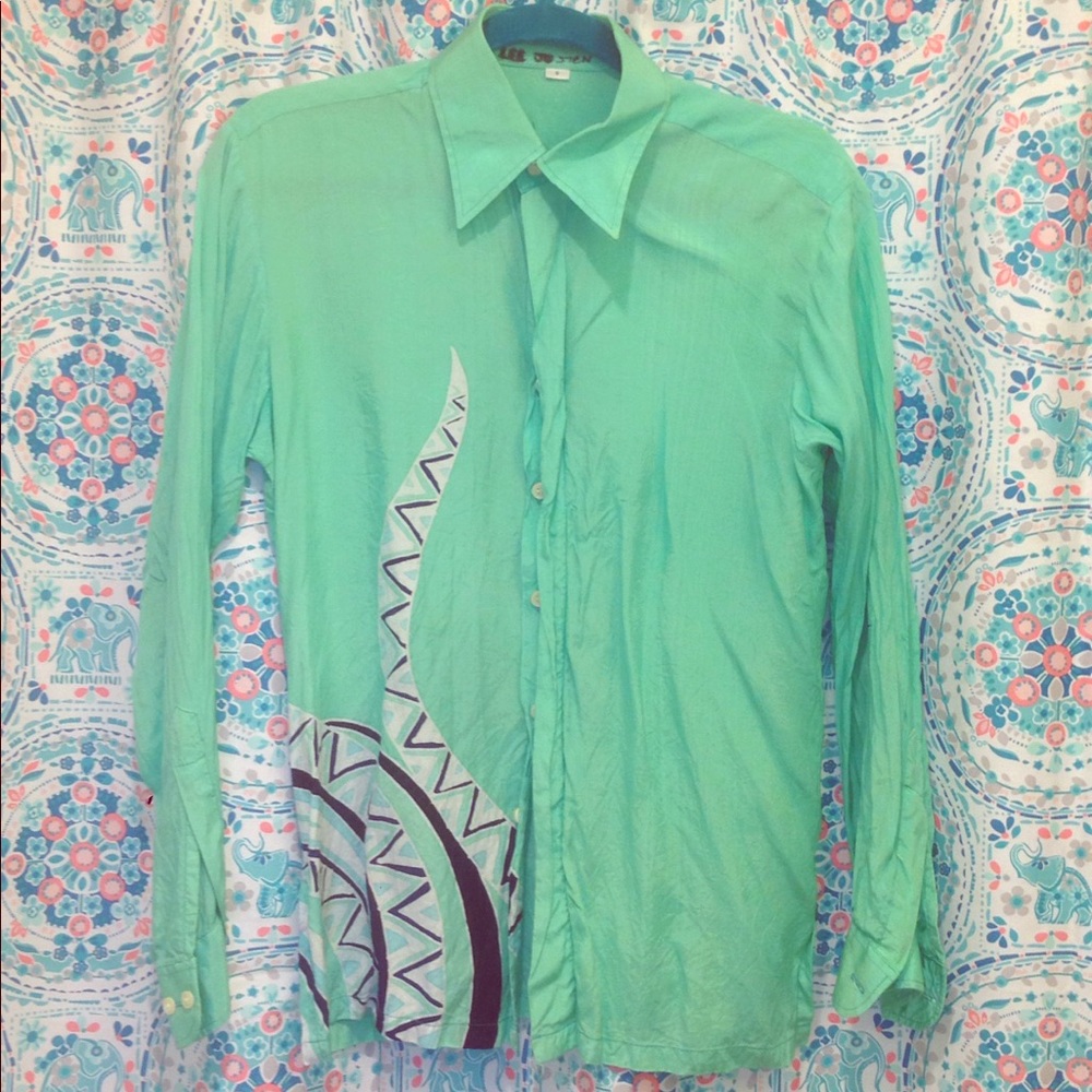 90s island green printed blouse